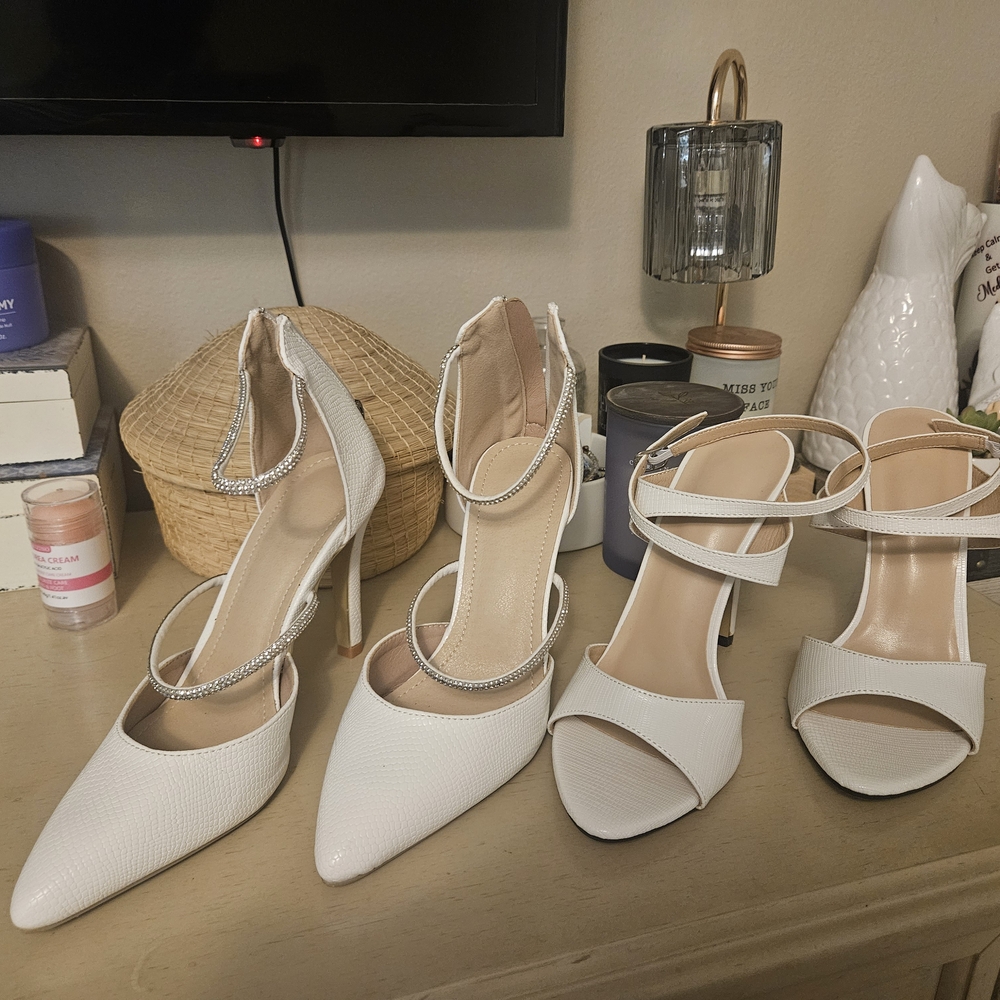 Chic White Women's Heels with Rhinestone Straps